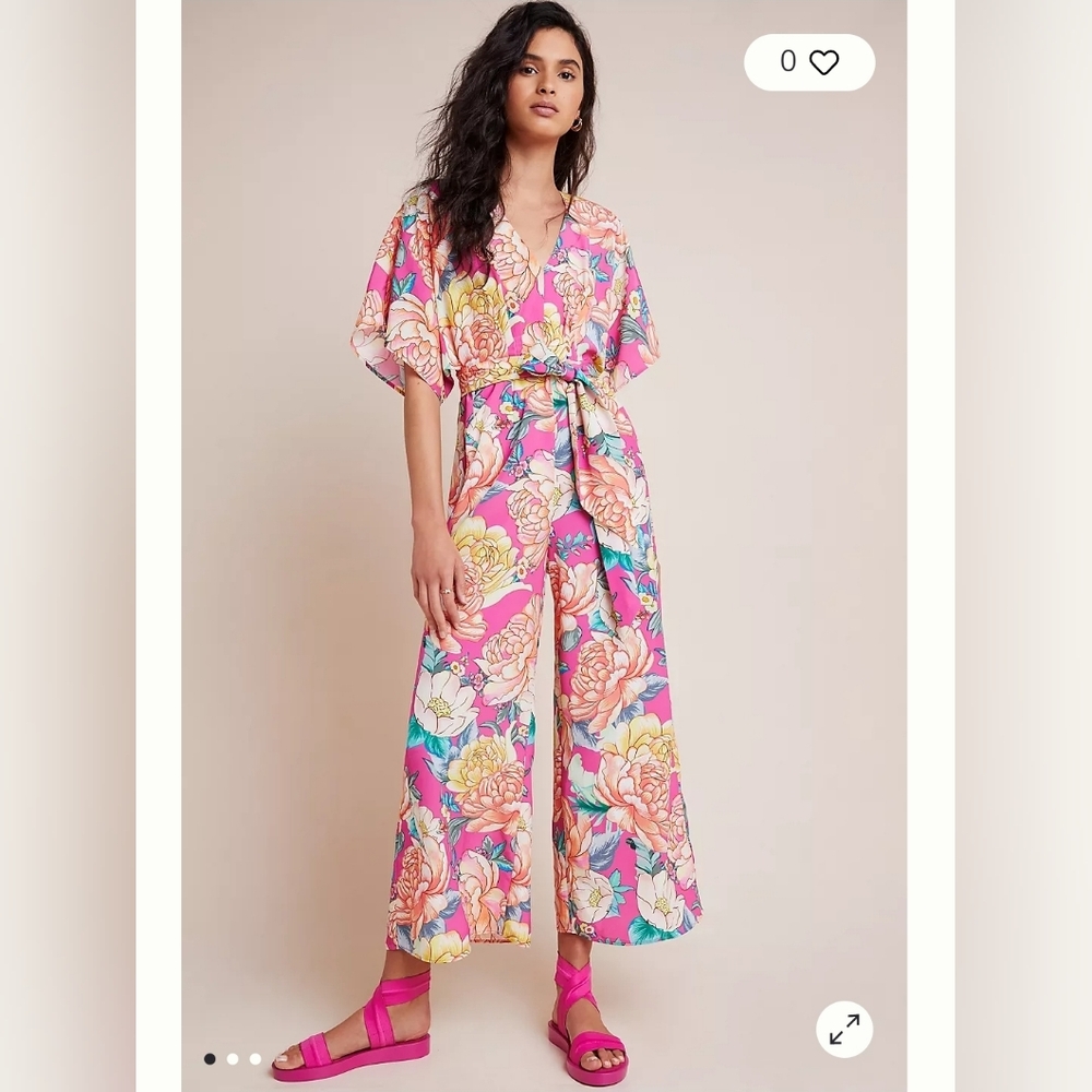 Farm Rio Eulalie Wide Leg Floral Jumpsuit For Anthropologie Size Small